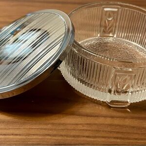 Vintage Ribbed Glass Jewelry Trinket Box with Silver Tone Lid  Monogram Initial